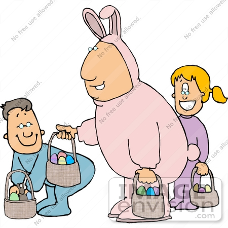 #14894 Easter Bunny Man and Children With Easter Eggs in Baskets Clipart by DJArt