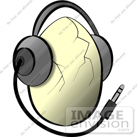 #14898 Cracked Egg Wearing Headphones Clipart by DJArt
