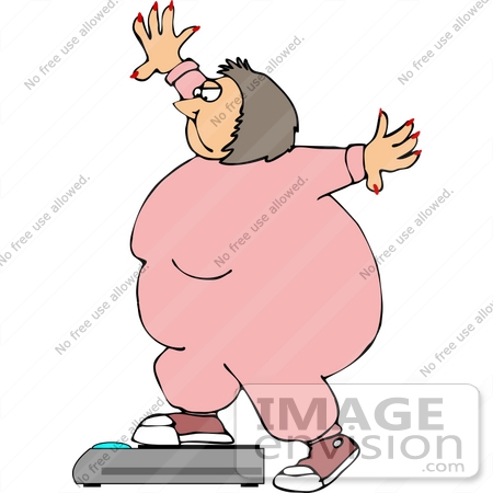 #14911 Obese Woman Weighing Herself Clipart by DJArt