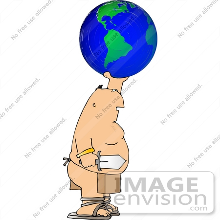 #14912 Caucasian Man in a Loincloth Holding a Sword and Globe Clipart by DJArt