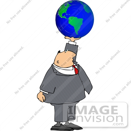 #14913 Caucasian Business Man Holding Up a Globe Clipart by DJArt