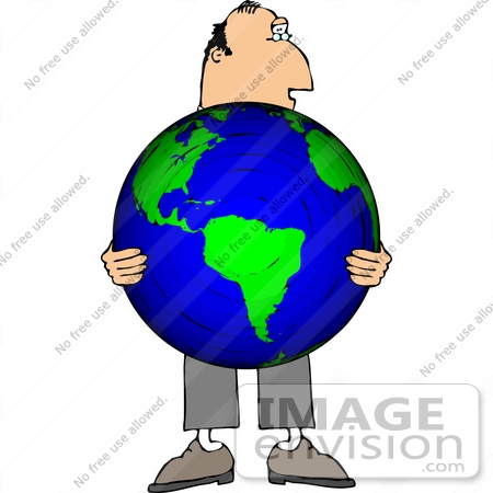 #14914 Caucasian Man Holding the Earth Clipart by DJArt
