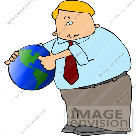 #14915 Blond Caucasian Business Man Holding a Globe Clipart by DJArt