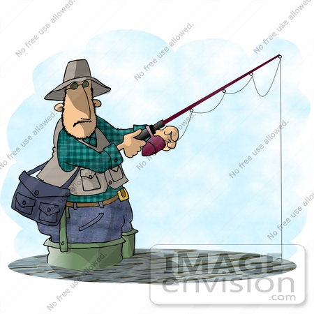 #14918 Man Wading While Fishing Clipart by DJArt