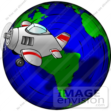 #14921 Airplane Flying Around the Earth Clipart by DJArt