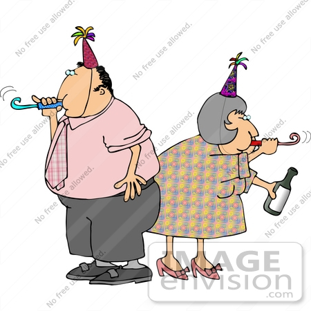 #14930 Man and Woman Partying With Party Hats and Blowers Clipart by DJArt