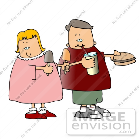 #14934 Boy and Girl With Popsickles, Soda and a Hamburger Clipart by DJArt
