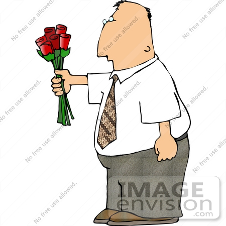 #14944 Middle Aged Caucasian Man With Red Roses Clipart by DJArt