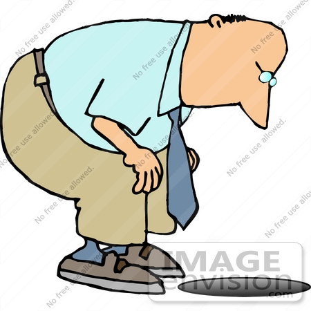 #14948 Middle Aged Caucasian Man Looking Down a Man Hole Clipart by DJArt
