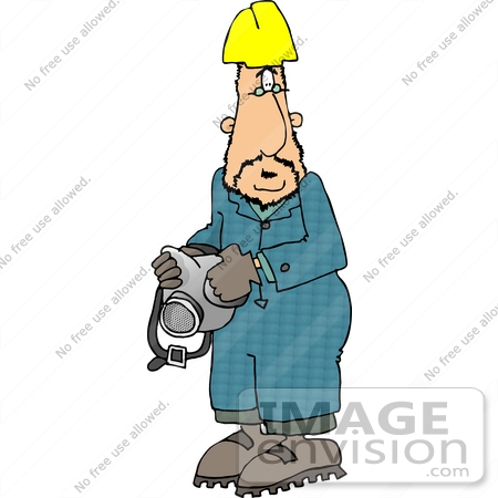 #14951 Worke Man in a Hardhat, Holding a Respirator Clipart by DJArt