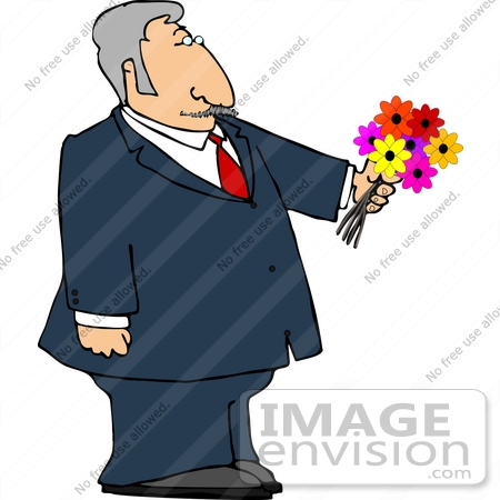 #14952 Middle Aged Caucasian Man Holding Flowers Clipart by DJArt