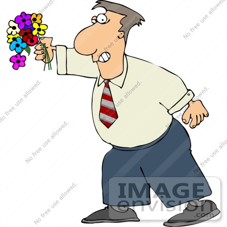 #14967 Caucasian Man Apologizing With a Bouquet of Flowers Clipart by DJArt