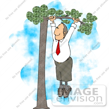 #14970 Business Man Out on a Limb, Hanging From a Tree Clipart by DJArt