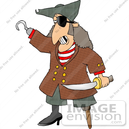 #14976 Pirate With an Eye Patch, Hook and Pegleg Clipart by DJArt