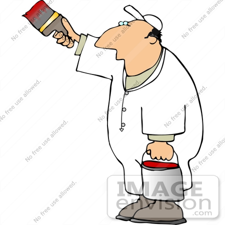 #14982 Painter Man Painting a Wall in Red Clipart by DJArt