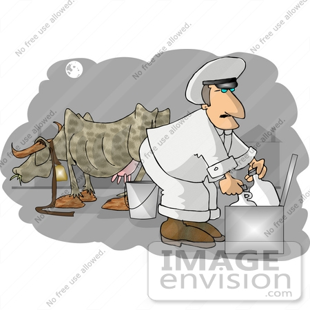 #15002 Milk Man at a Dairy Farm, Cow in the Background Clipart by DJArt