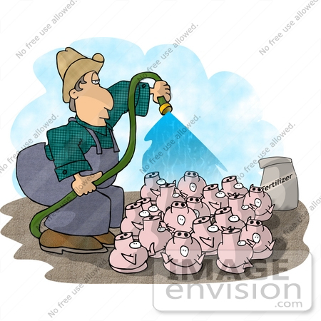#15004 Caucasian Pig Farmer Washing His Pigs Clipart by DJArt