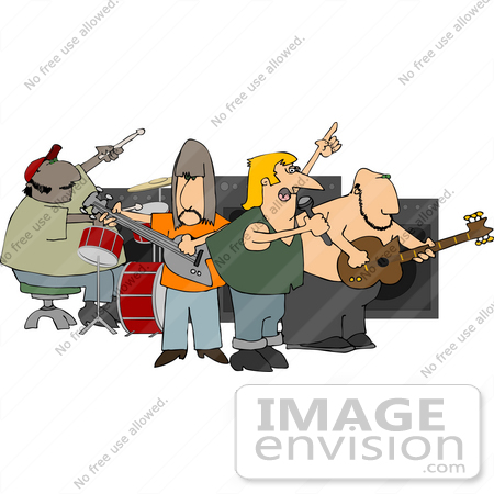 #15009 Guitarists, Vocalist and Drummer in a Rock Band Clipart by DJArt