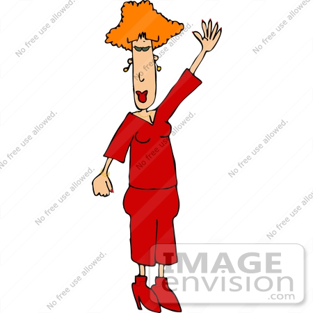 #15017 Red Haired Woman Waving Clipart by DJArt