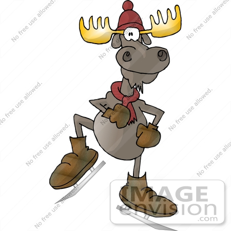 #15031 Ice Skating Moose With a Hat and Scarf Clipart by DJArt