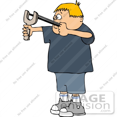 #15042 Caucasian Boy Aiming a Slingshot Clipart by DJArt