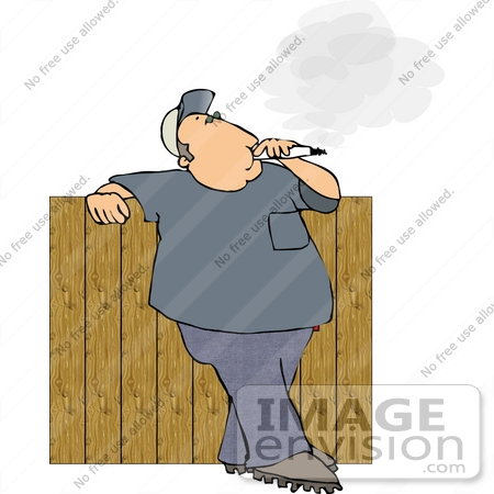 #15049 Man Smoking a Cigarette While Leaning Against a Fence Clipart by DJArt