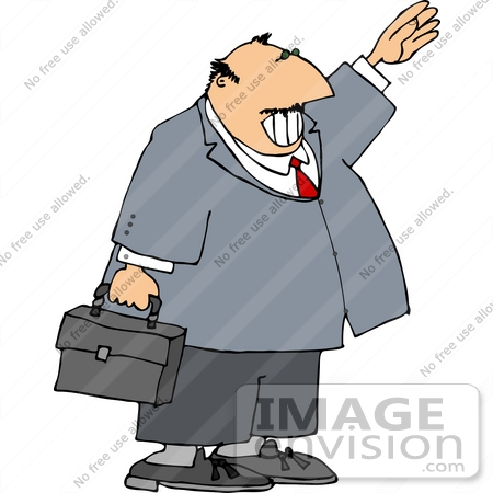 #15056 Business Man With a Briefcase, Waving a Hand Clipart by DJArt