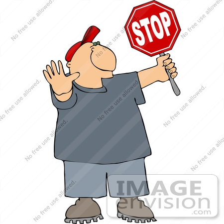 #15063 Caucasian Man Holding a Stop Sign Clipart by DJArt