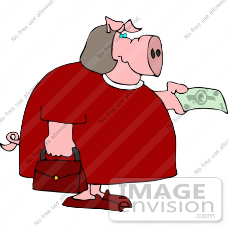 #15068 Pig Woman Paying With Cash Clipart by DJArt
