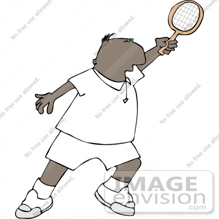 #15069 African American Man Playing Tennis Clipart by DJArt