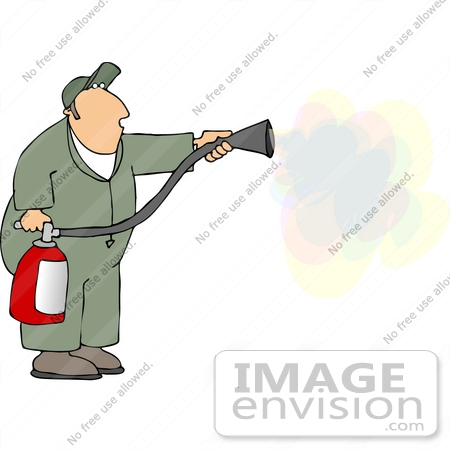 #15077 Man Using a Fire Extinguisher Clipart by DJArt