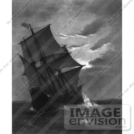 #1514 Stock Photo of the Ship, Mayflower Approaching Land by JVPD
