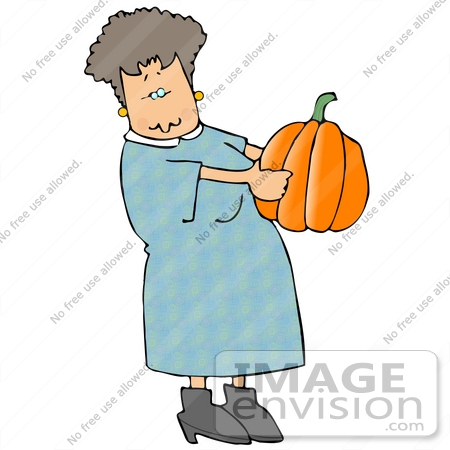 #15806 Middle Aged Caucasian Woman Carrying a Hallween or Thanksgiving Pumpkin Clipart by DJArt