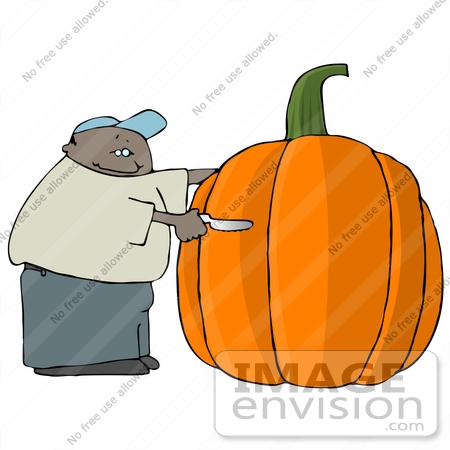 #15807 African American Man Carving a Giant Pumpkin Clipart by DJArt