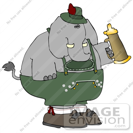 #16070 Oktoberfest Elephant Holding a Beer Stein Clipart by DJArt
