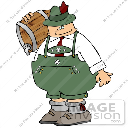 #16071 Oktoberfest Man Carrying a Wooden Barrel Beer Keg Clipart by DJArt