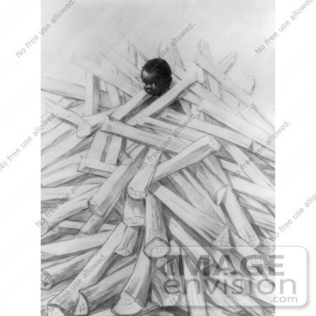 Picture of an African American Child in a Wood Pile  #16210 by JVPD 