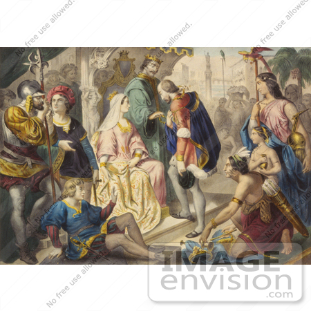 #1641 Illustration of Christopher Columbus Being Greeted by King Ferdinand and Queen Isabella by JVPD