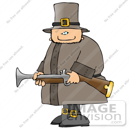 #16511 Pilgrim Man in Costume With a Blunderbuss Gun Clipart by DJArt