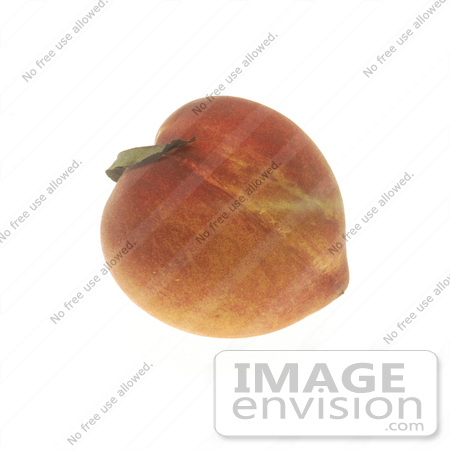 #16938 Picture of One Whole Peach Fruit With Part of a Leaf by JVPD