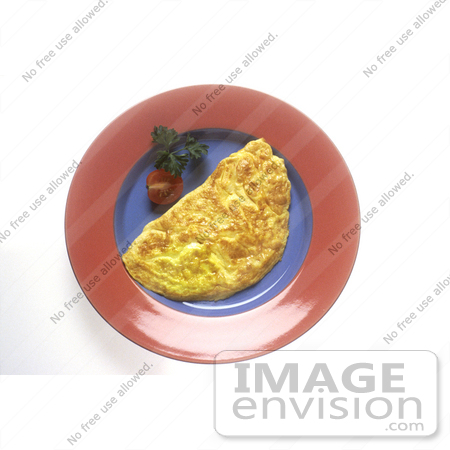 #16955 Picture of an Egg Omelette Breakfast Plate Garnished With a Cherry Tomato and Parsley by JVPD