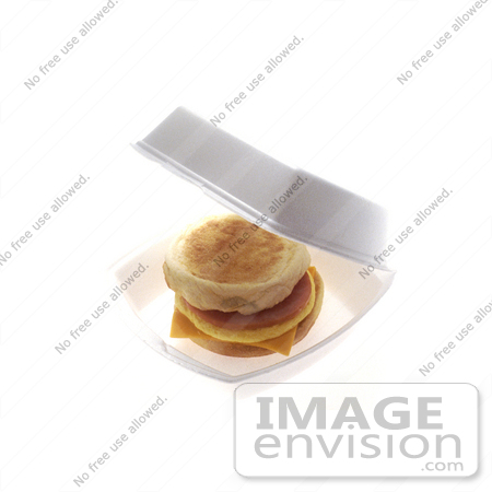 #16964 Picture of a Ham, Egg and Cheddar Cheese Muffin in a Container, Breakfast To Go by JVPD