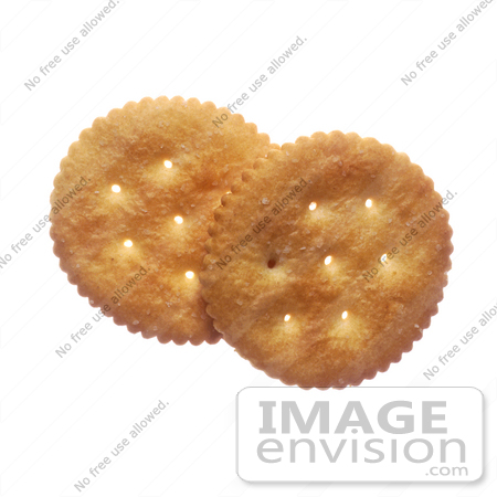 #16986 Picture of Two Whole Buttery Flavor Snack Crackers on a White Background by JVPD