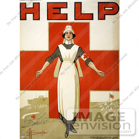 #1699 Picture of a Nurse and Cross on an Australian Red Cross Society Poster by JVPD