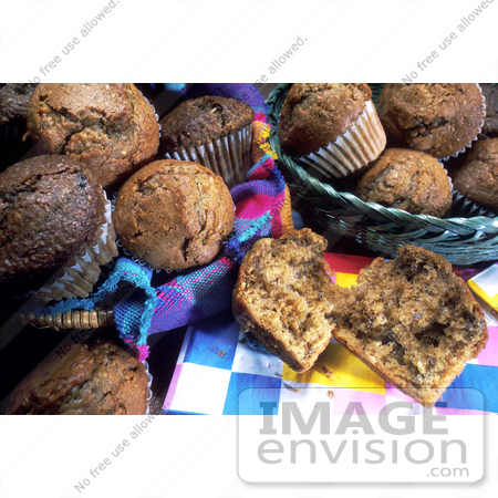 #17105 Picture of Two Baskets of Muffins, One Split Muffin in the Foreground by JVPD