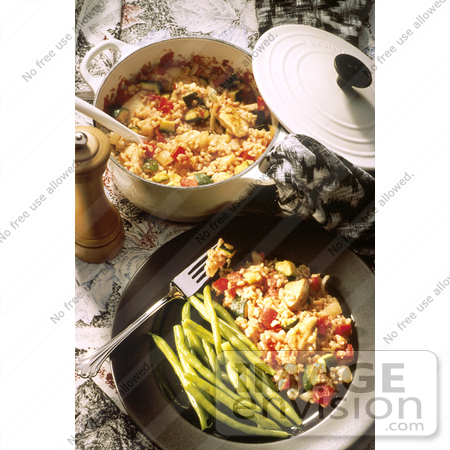 #17132 Picture of a Chicken and Rice Casserole Dinner Served With Green Beans by JVPD