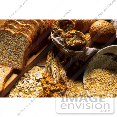 #17141 Picture of Sliced Wheat Bread, Wheat Rolls, and Grains by JVPD