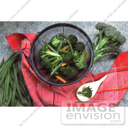 #17152 Picture of Shredded Carrots, Broccoli and Green Beans in a Collander by JVPD