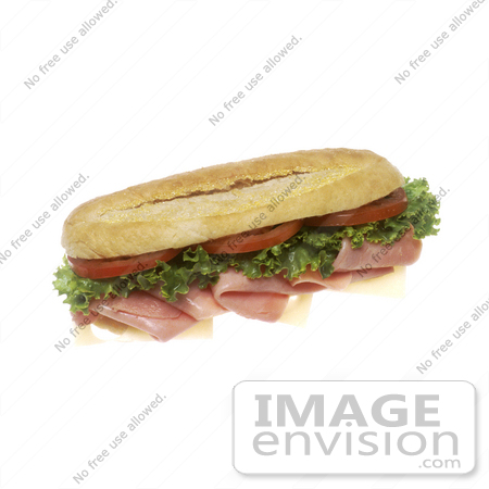 #17157 Picture of One Whole Sub Sandwich Made With Tomatoes, Lettuce, Ham and Swiss Cheese by JVPD