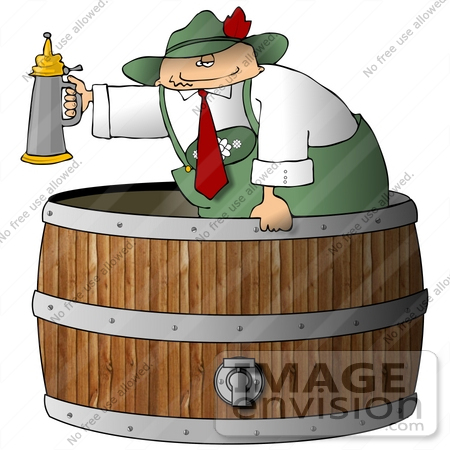 #17242 Caucasian Oktoberfest Man In A Barrel Beer Keg, Holding A Beer Stein Clipart by DJArt